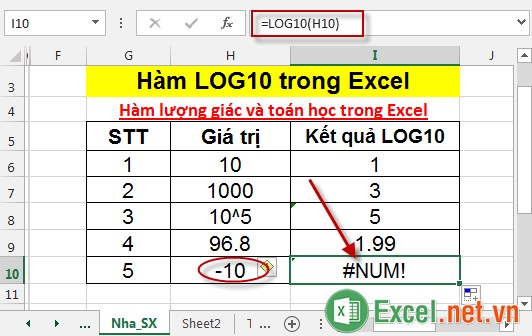 Hàm LOG10 trong Excel 5