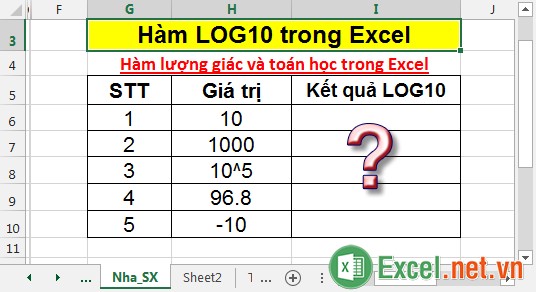 Hàm LOG10 trong Excel