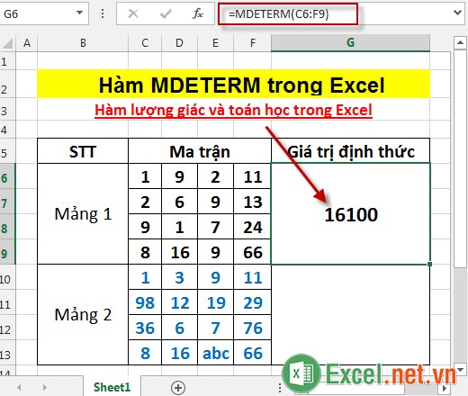 Hàm MDETERM trong Excel 3