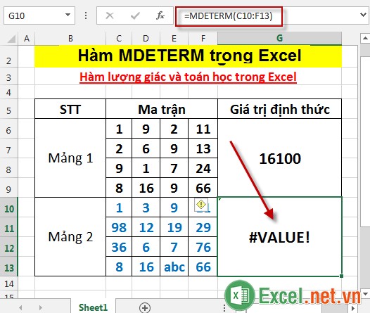 Hàm MDETERM trong Excel 5