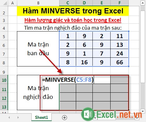Hàm MINVERSE trong Excel 4