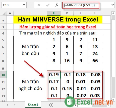Hàm MINVERSE trong Excel 5