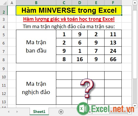 Hàm MINVERSE trong Excel