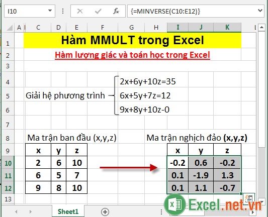 Hàm MMULT trong Excel 10