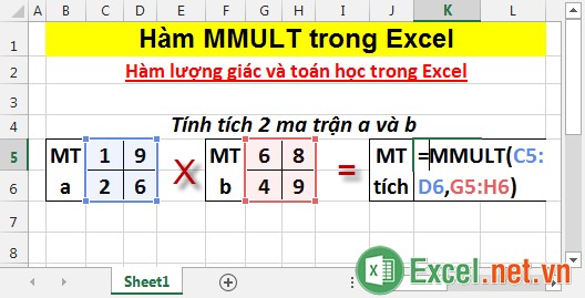 Hàm MMULT trong Excel 2
