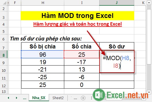 Hàm MOD trong Excel 2