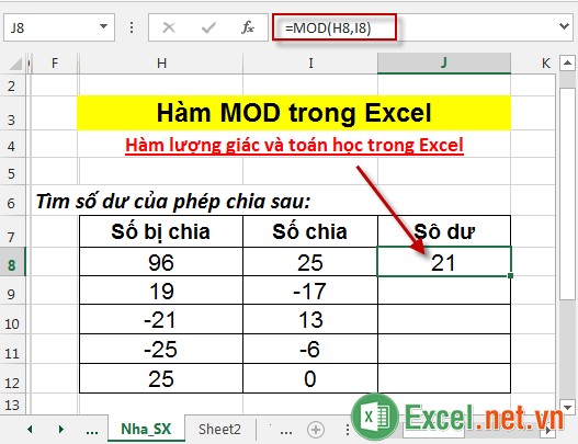 Hàm MOD trong Excel 3