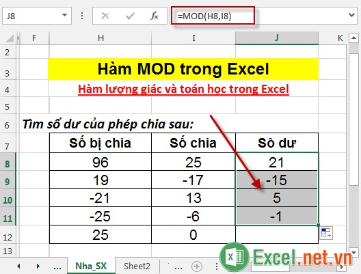 Hàm MOD trong Excel 4