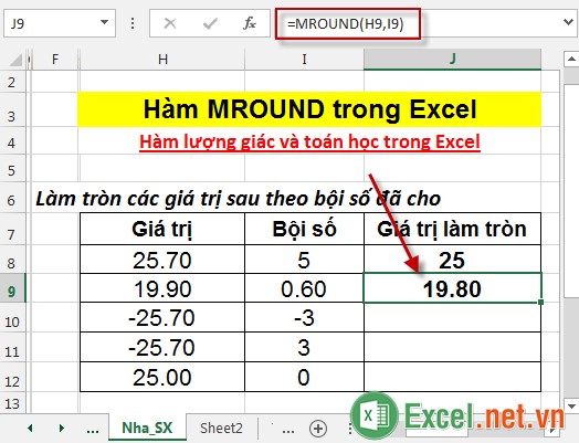 Hàm MROUND trong Excel 4