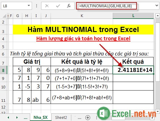 Hàm MULTINOMIAL trong Excel 3