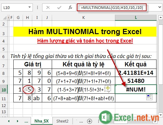 Hàm MULTINOMIAL trong Excel 5