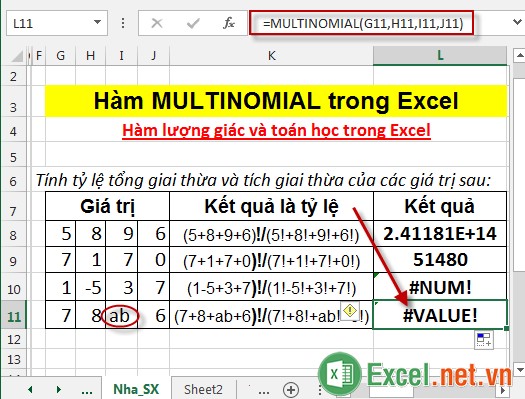 Hàm MULTINOMIAL trong Excel 6