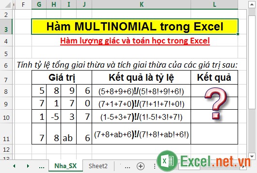 Hàm MULTINOMIAL trong Excel