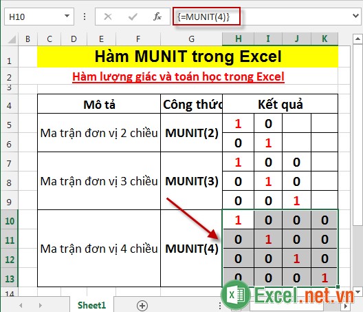 Hàm MUNIT trong Excel 10