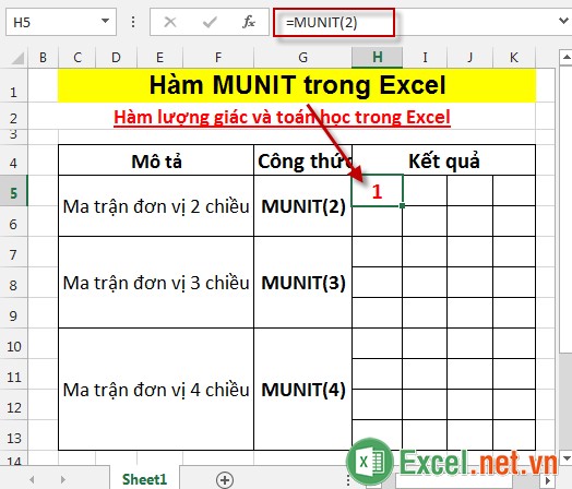 Hàm MUNIT trong Excel 3