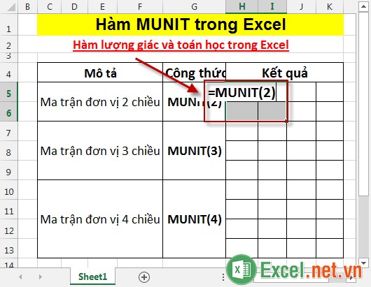 Hàm MUNIT trong Excel 4