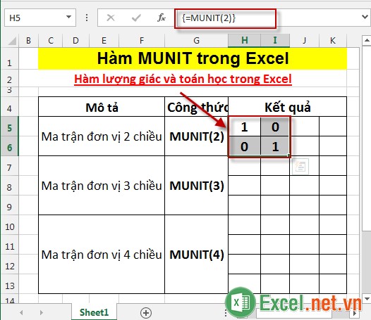 Hàm MUNIT trong Excel 5