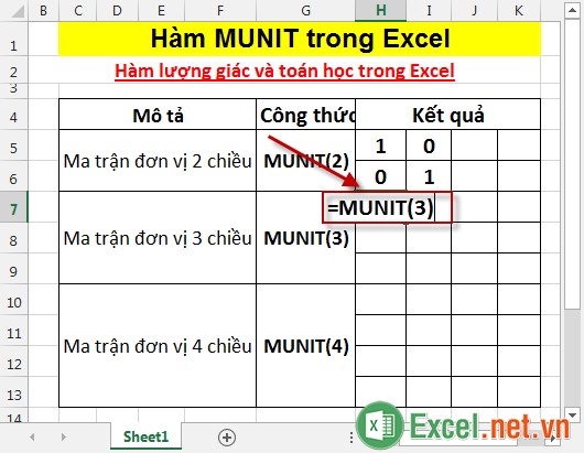 Hàm MUNIT trong Excel 6