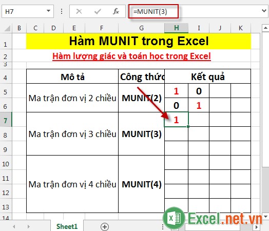 Hàm MUNIT trong Excel 7