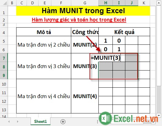 Hàm MUNIT trong Excel 8