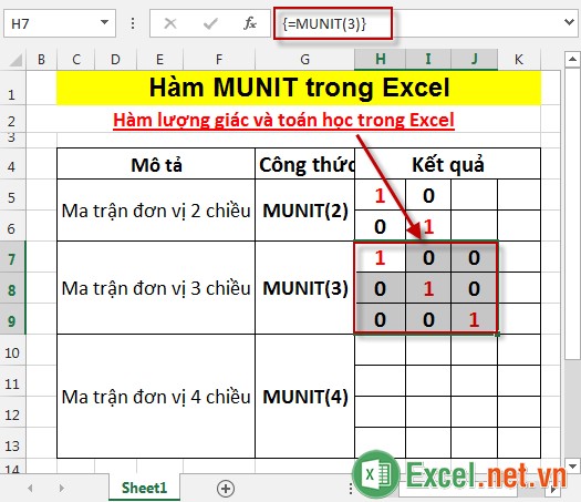 Hàm MUNIT trong Excel 9