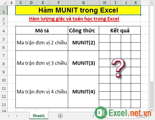 Hàm MUNIT trong Excel