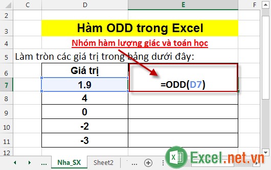 Hàm ODD trong Excel 2