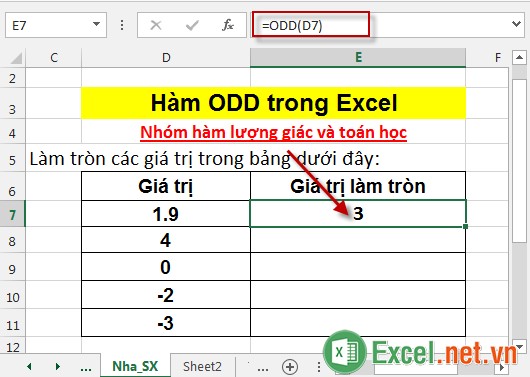 Hàm ODD trong Excel 3
