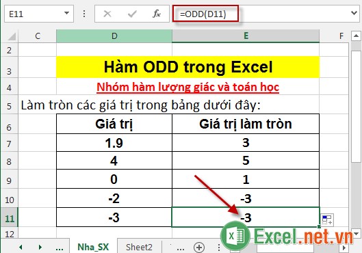 Hàm ODD trong Excel 6