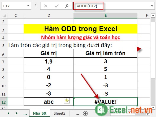 Hàm ODD trong Excel 7