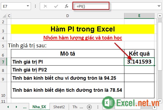Hàm PI trong Excel 3