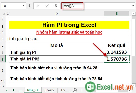 Hàm PI trong Excel 4