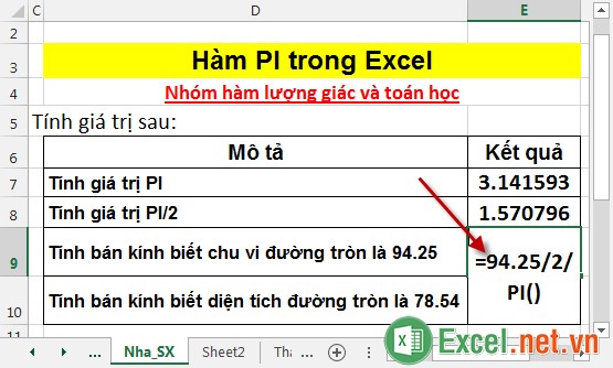 Hàm PI trong Excel 5