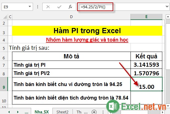 Hàm PI trong Excel 6