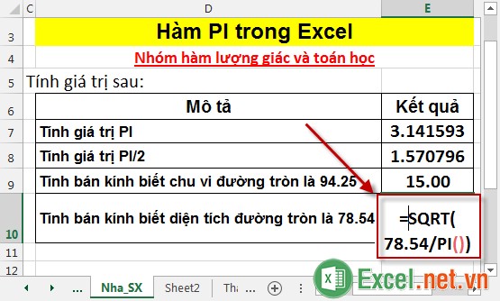 Hàm PI trong Excel 7