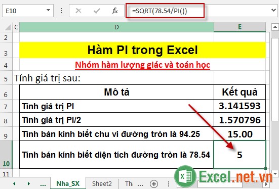 Hàm PI trong Excel 8