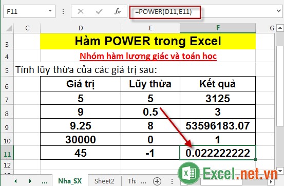 Hàm POWER trong Excel 5
