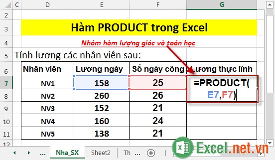 Hàm PRODUCT trong Excel 2