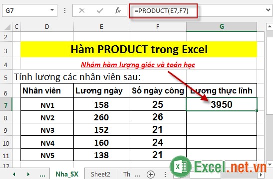 Hàm PRODUCT trong Excel 3