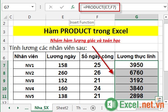 Hàm PRODUCT trong Excel 4