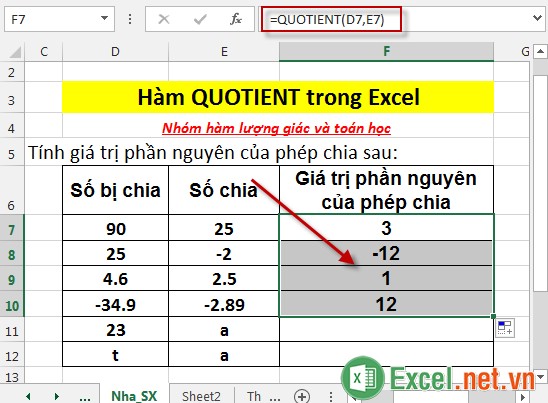 Hàm QUOTIENT trong Excel 4