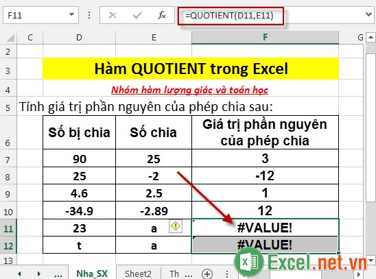 Hàm QUOTIENT trong Excel 5
