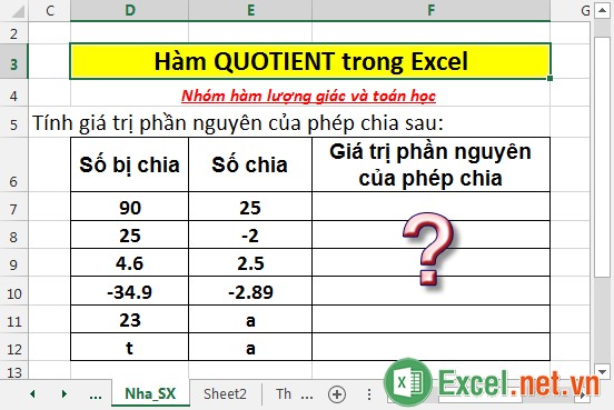 Hàm QUOTIENT - Hàm trả về phần nguyên của phép chia trong Excel