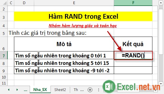 Hàm RAND trong Excel 2