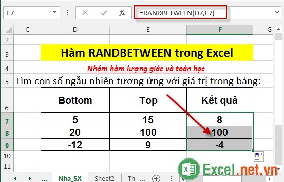 Hàm RANDBETWEEN trong Excel 4