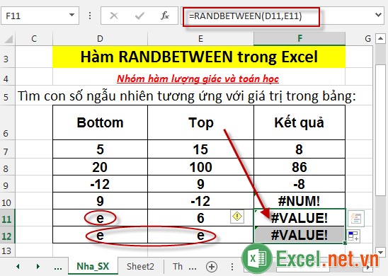 Hàm RANDBETWEEN trong Excel 6