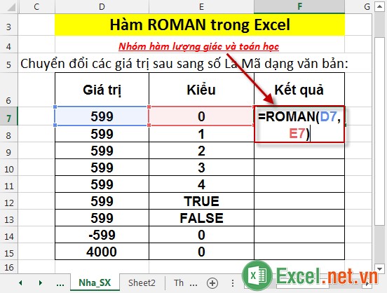 Hàm ROMAN trong Excel 2