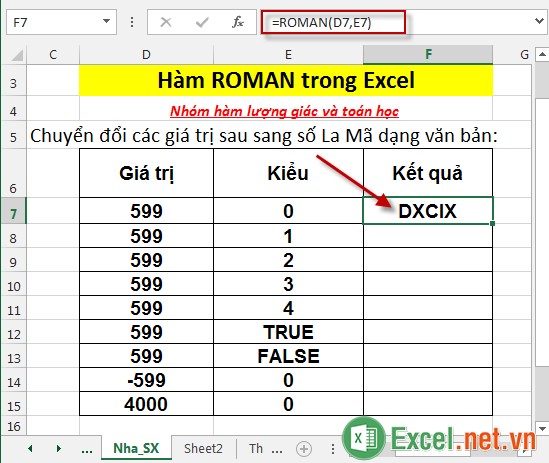 Hàm ROMAN trong Excel 3
