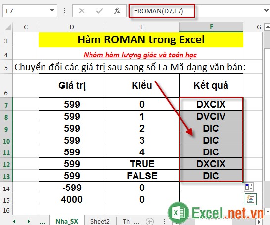 Hàm ROMAN trong Excel 4