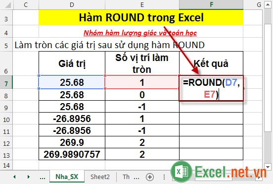Hàm ROUND trong Excel 2